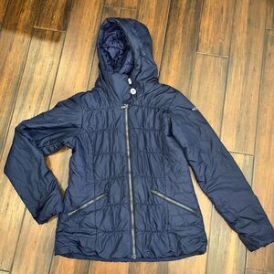 Columbia Thermal Coil Puffer Coat Parka Womens S Blue Hooded Jacket Skiing